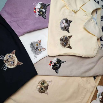 Customized Pet Portrait Embroidery T Shirt - 2 Portraits