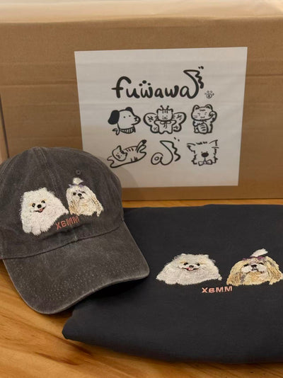 Customized Pet Portrait Embroidery T Shirt - 2 Portraits