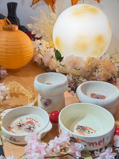 Customized Pet Portrait Ceramic Shallow Bowl with Two Handles