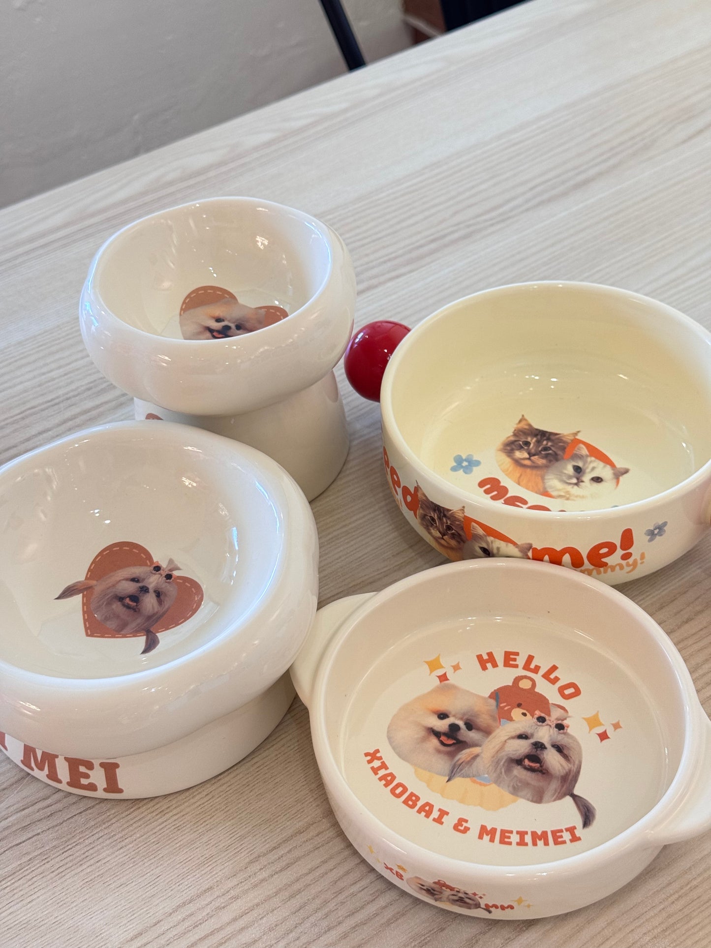 Customized Pet Portrait Ceramic Shallow Bowl with Two Handles