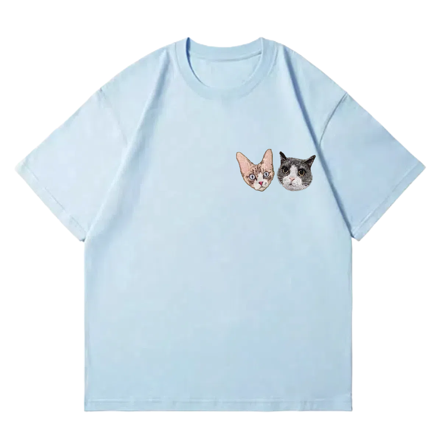 Customized Pet Portrait Embroidery T Shirt - 2 Portraits