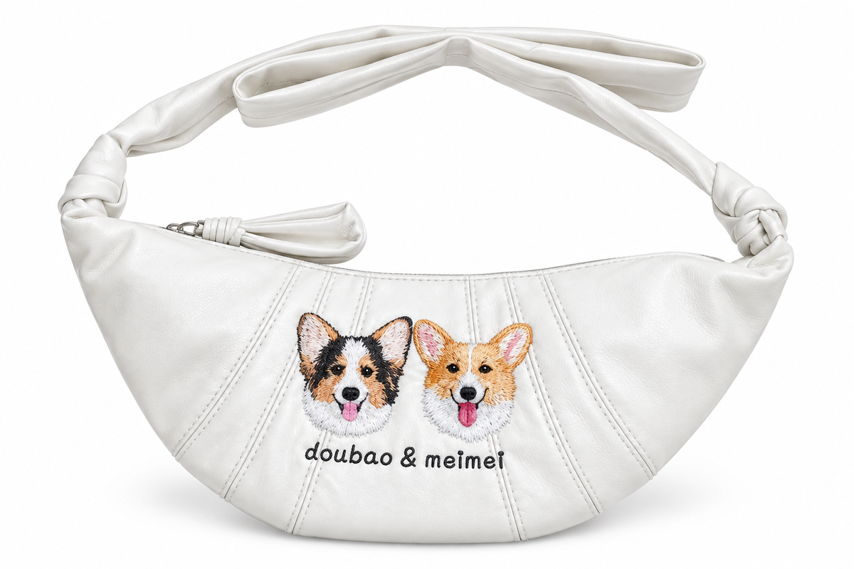 Fuwawa - Embroidery PU Leather Crossiant Bag
