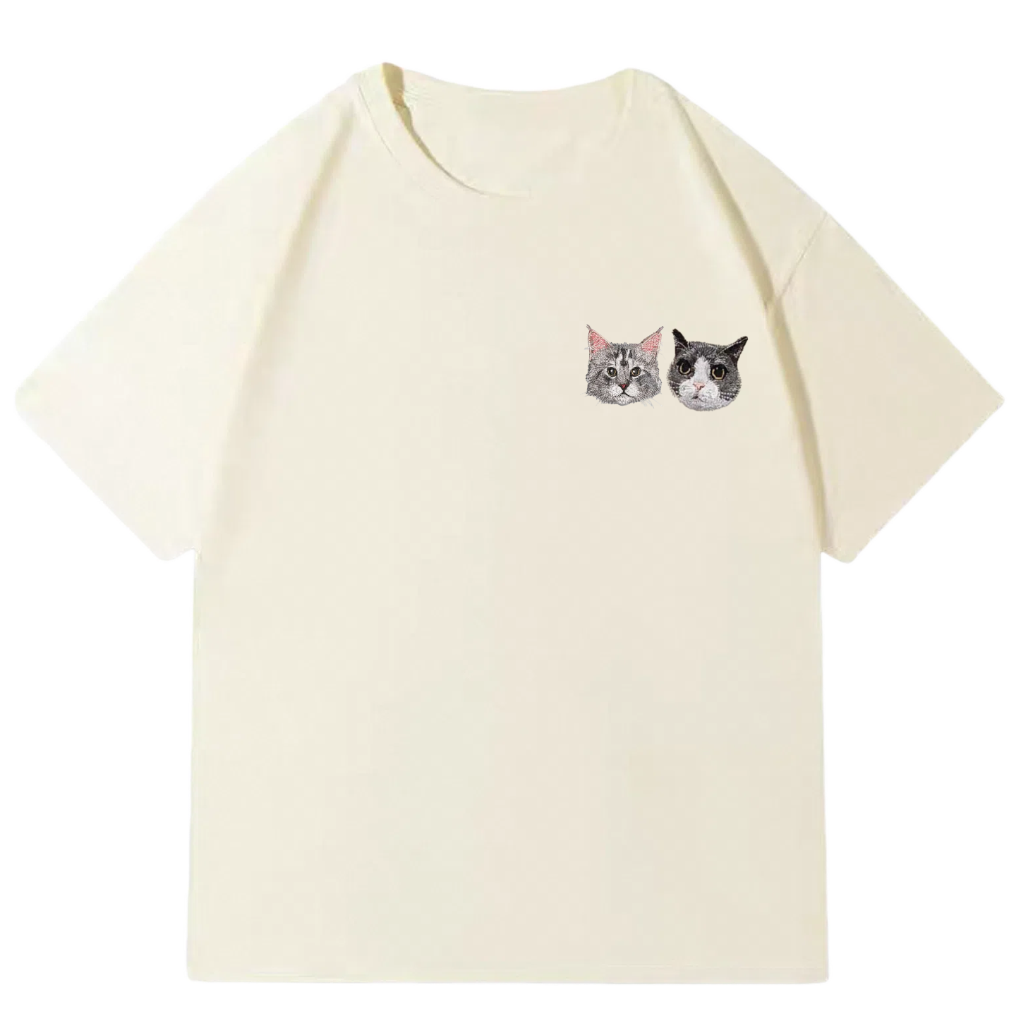 Customized Pet Portrait Embroidery T Shirt - 2 Portraits