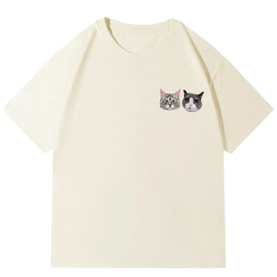 Customized Pet Portrait Embroidery T Shirt - 2 Portraits