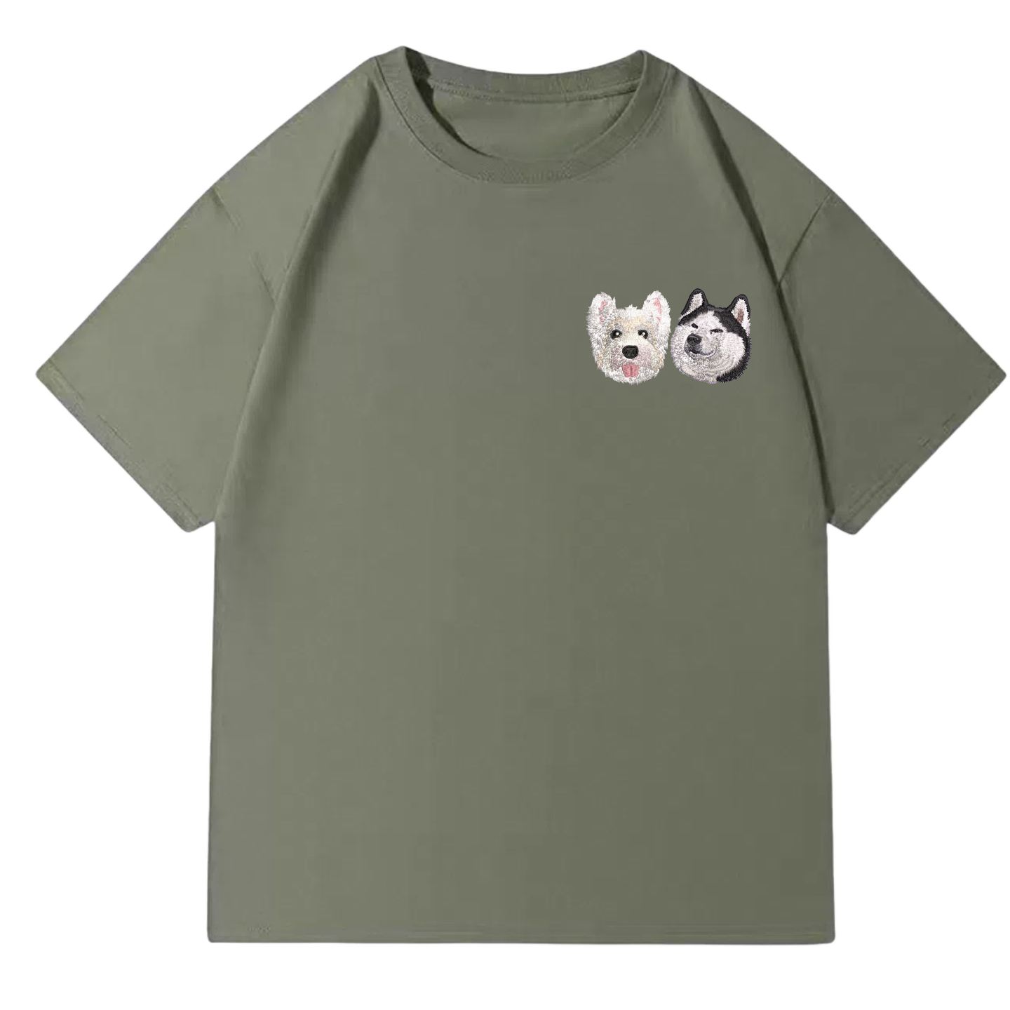 Customized Pet Portrait Embroidery T Shirt - 2 Portraits