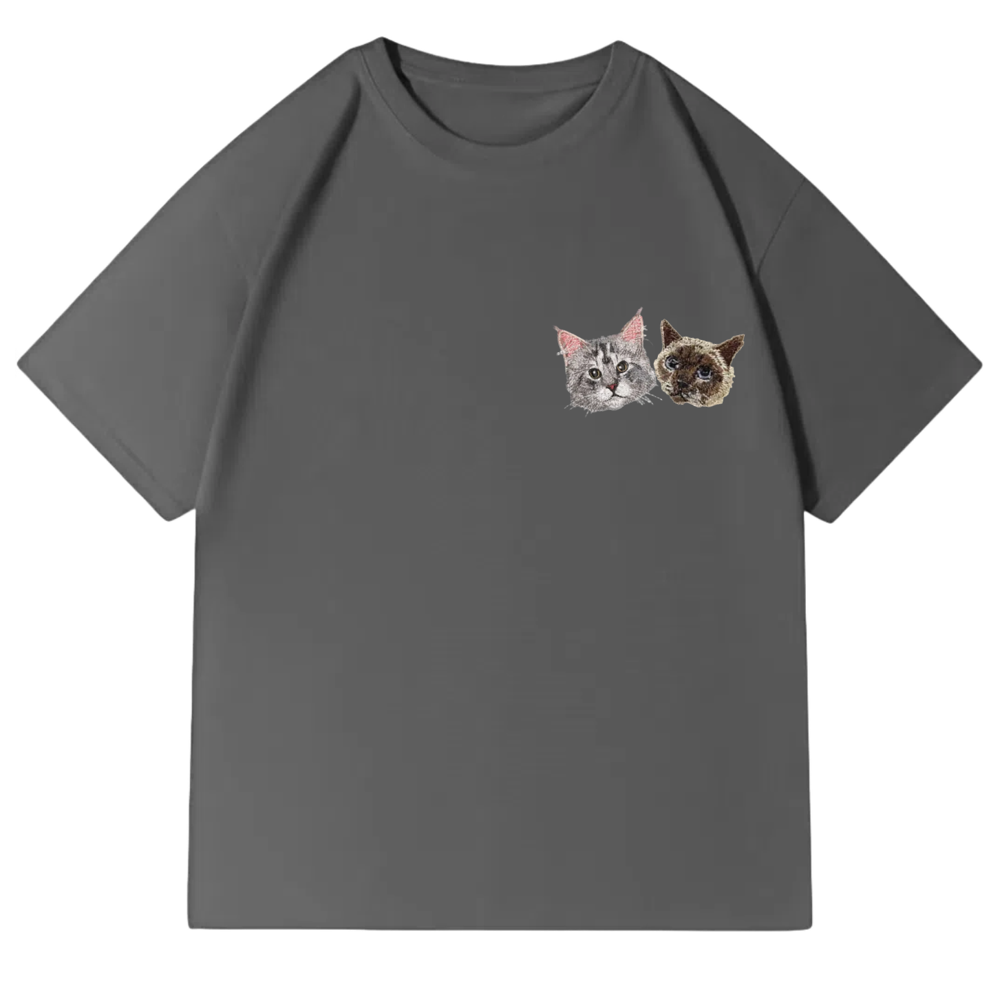 Customized Pet Portrait Embroidery T Shirt - 2 Portraits