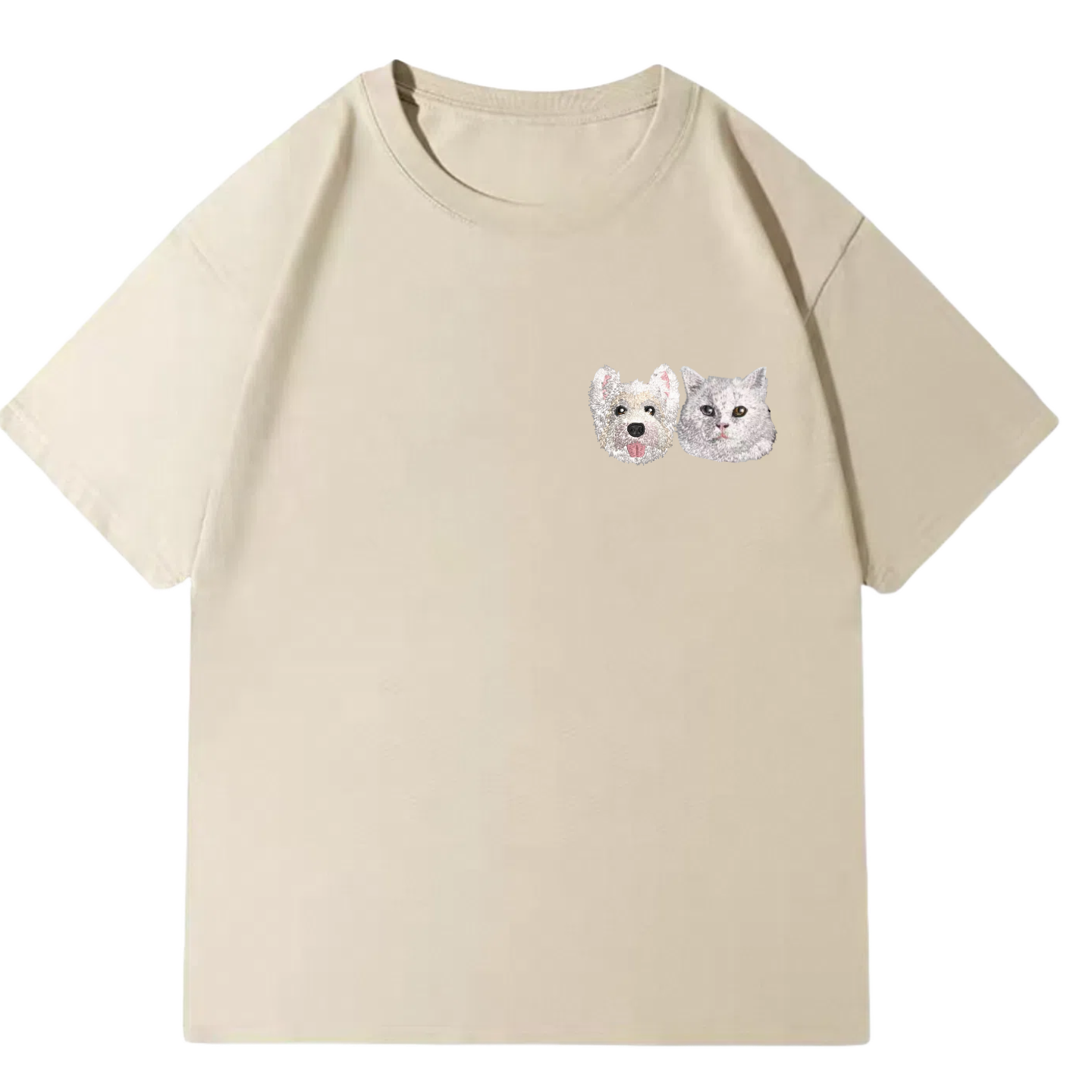 Customized Pet Portrait Embroidery T Shirt - 2 Portraits
