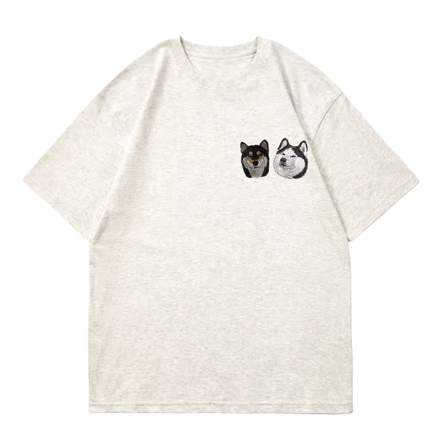 Customized Pet Portrait Embroidery T Shirt - 2 Portraits