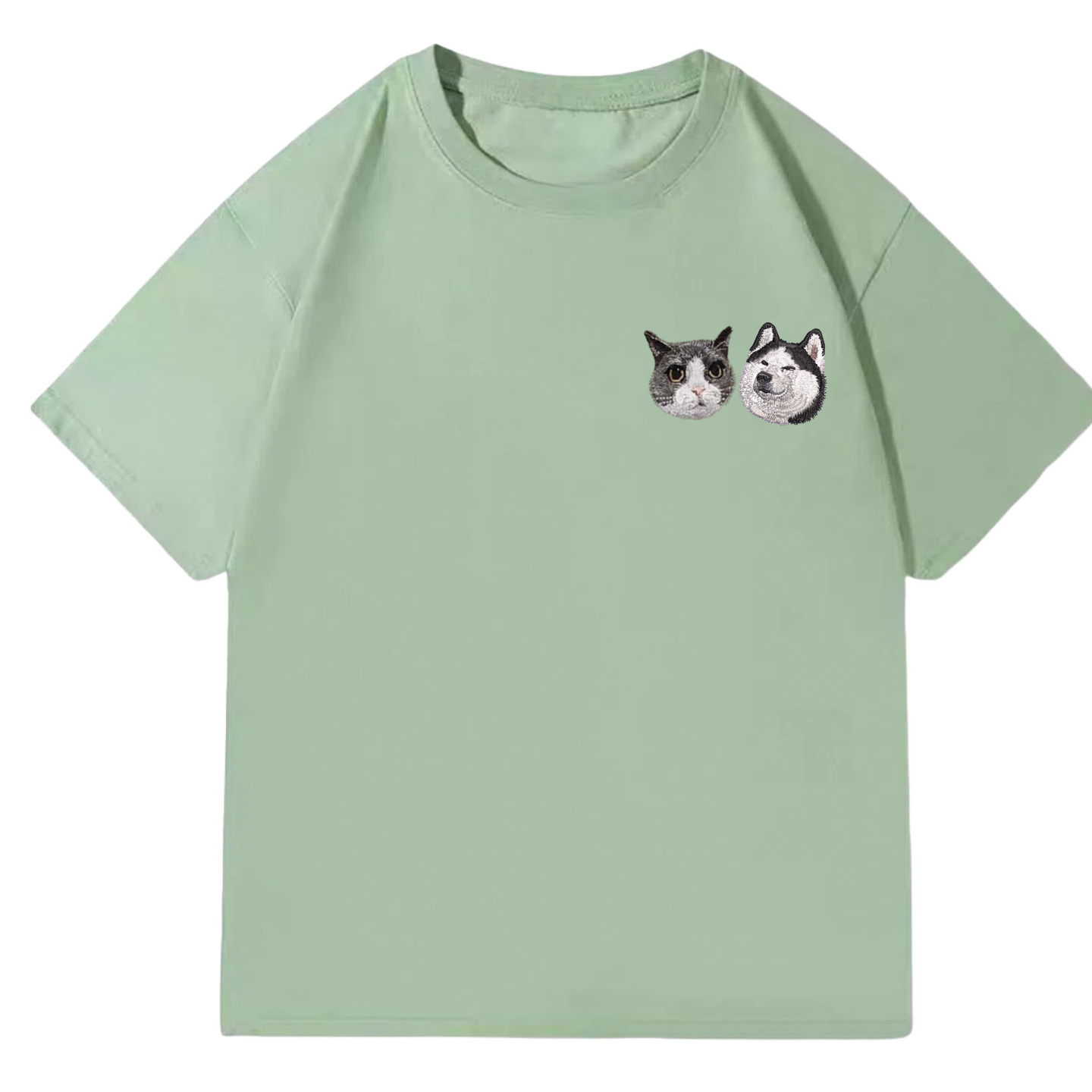Customized Pet Portrait Embroidery T Shirt - 2 Portraits