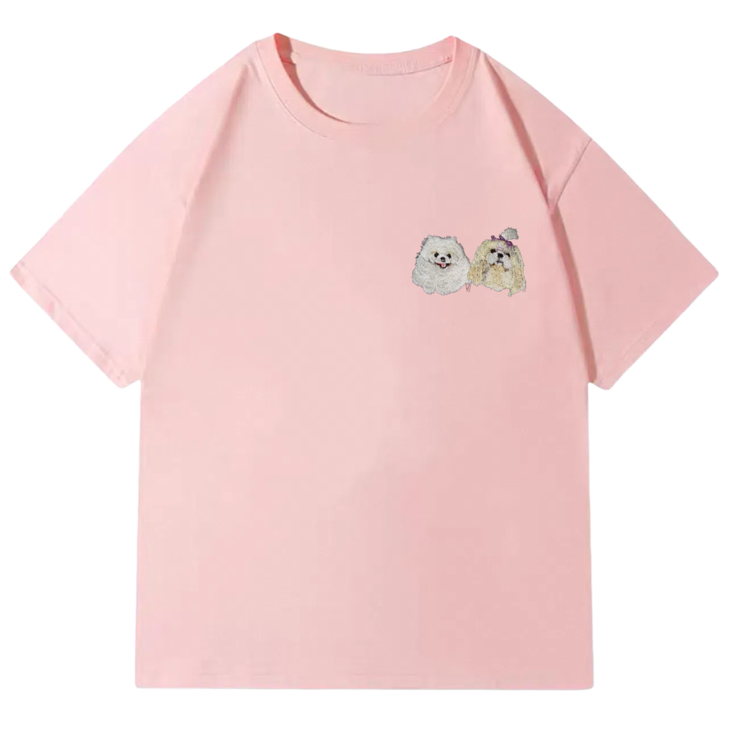 Customized Pet Portrait Embroidery T Shirt - 2 Portraits