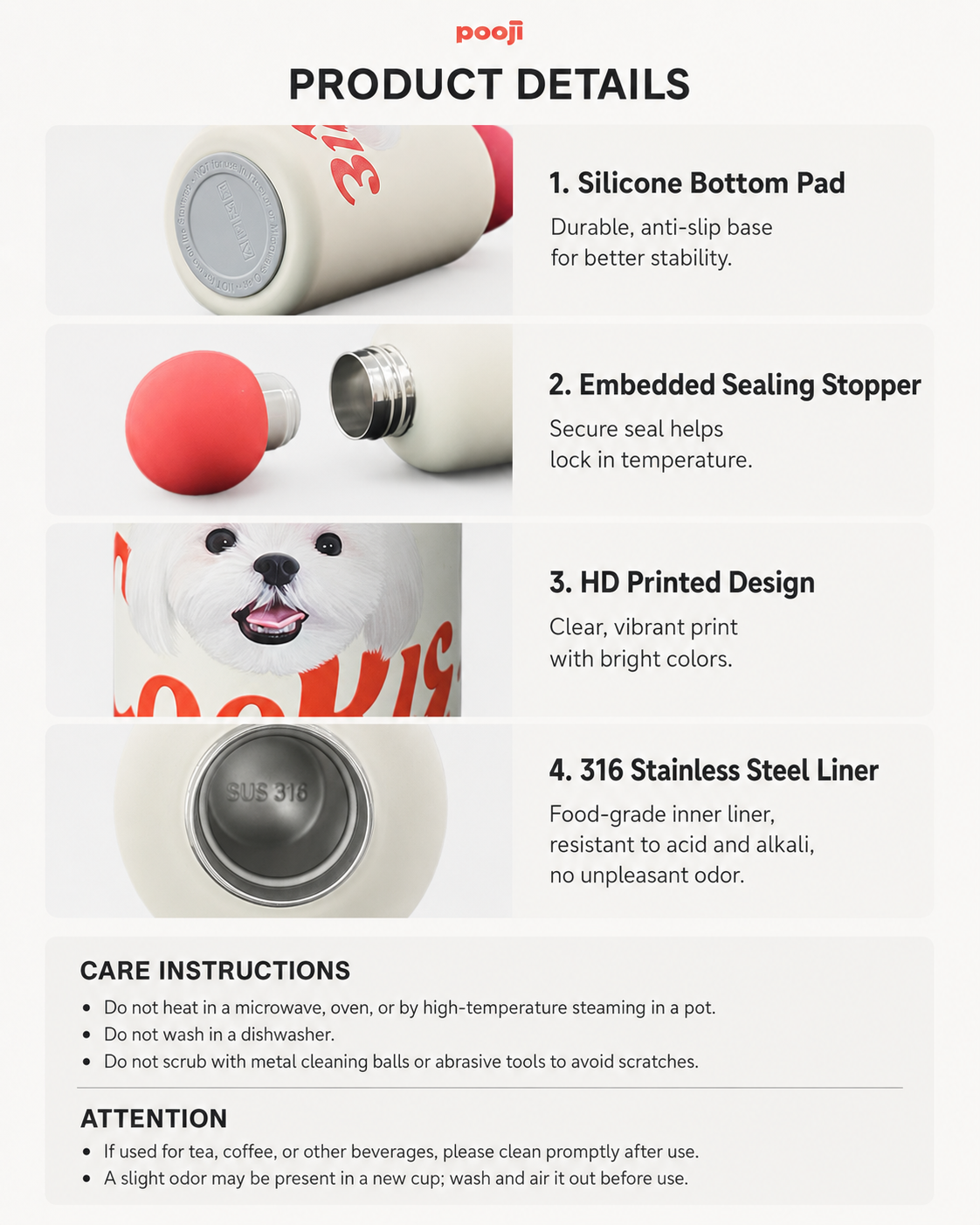 Pooji - 350ml Custom Stainless Steel Pet Mug Red Nose Water Bottle