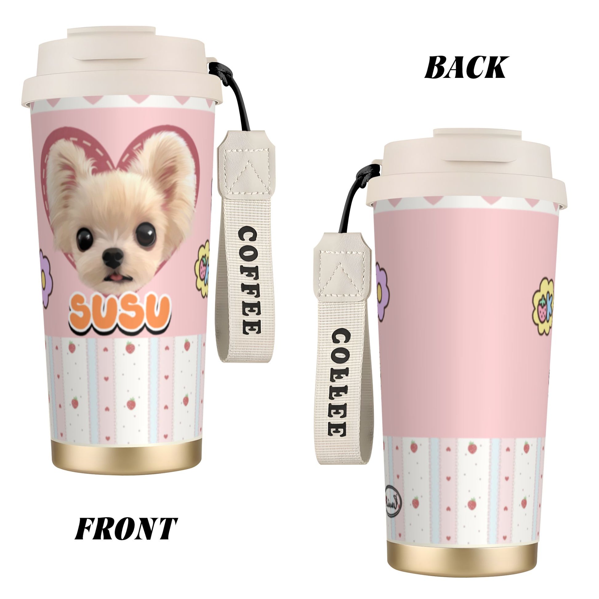 500ml Customized Stainless Coffee Cup | Pet Portrait Insulated Mug